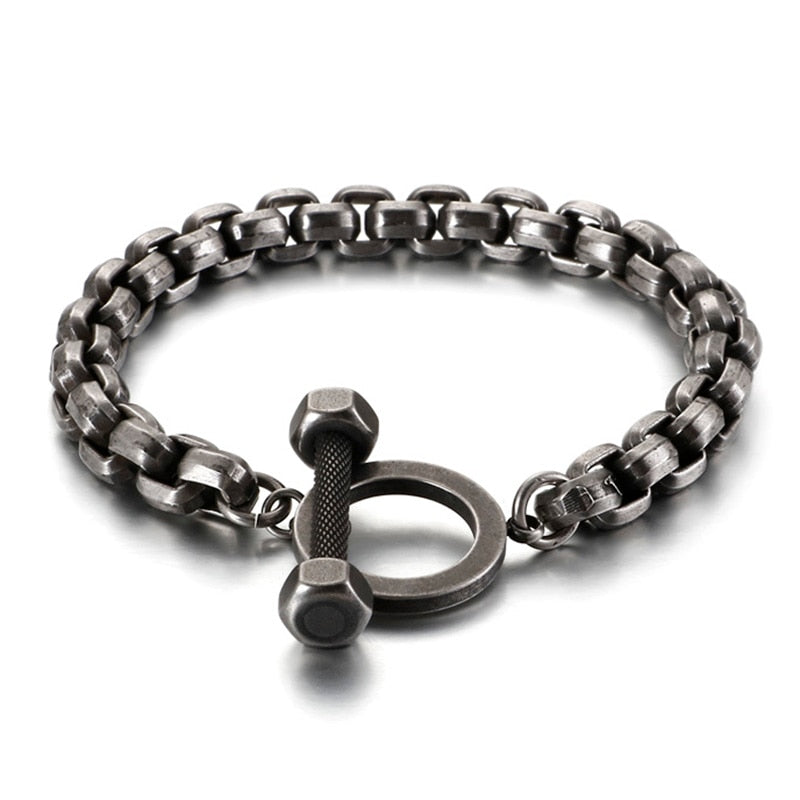 Antiqued and Weathered Black Steel Bracelet