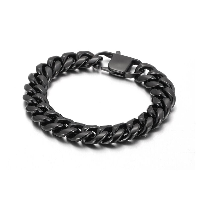 Polished Shiny Cuban Link Chain Men Bracelet High Quality Stainless Steel Punk Party Trendy Jewelry