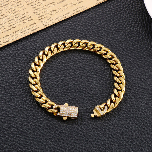 Zircon Latch Cuban Chain Statement Bracelet