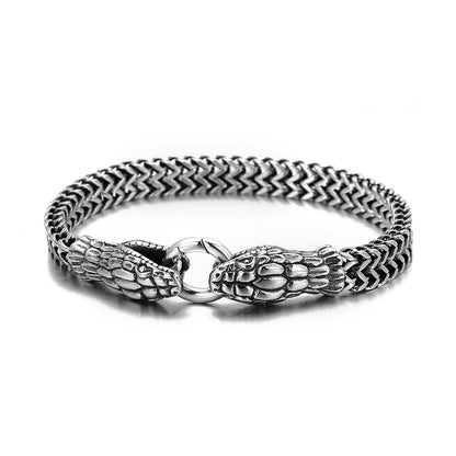 Vintage Animal Snake Head Charm Men Bracelets Matte Mess Link Chain Punk Rock Stainless Steel Jewelry