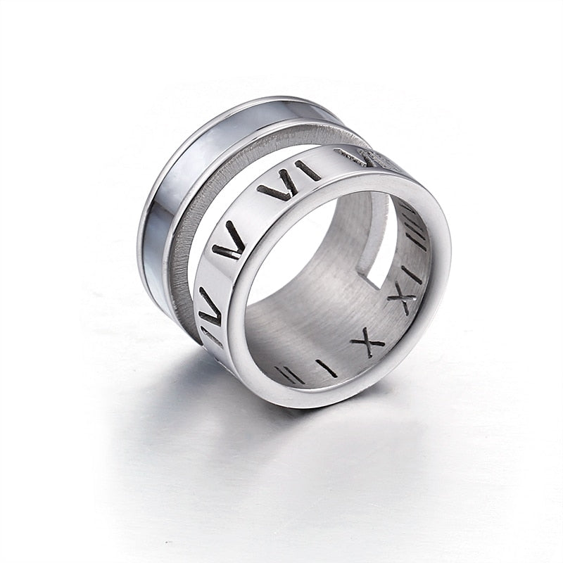 Numerals Steel and Diamond Layering Ring