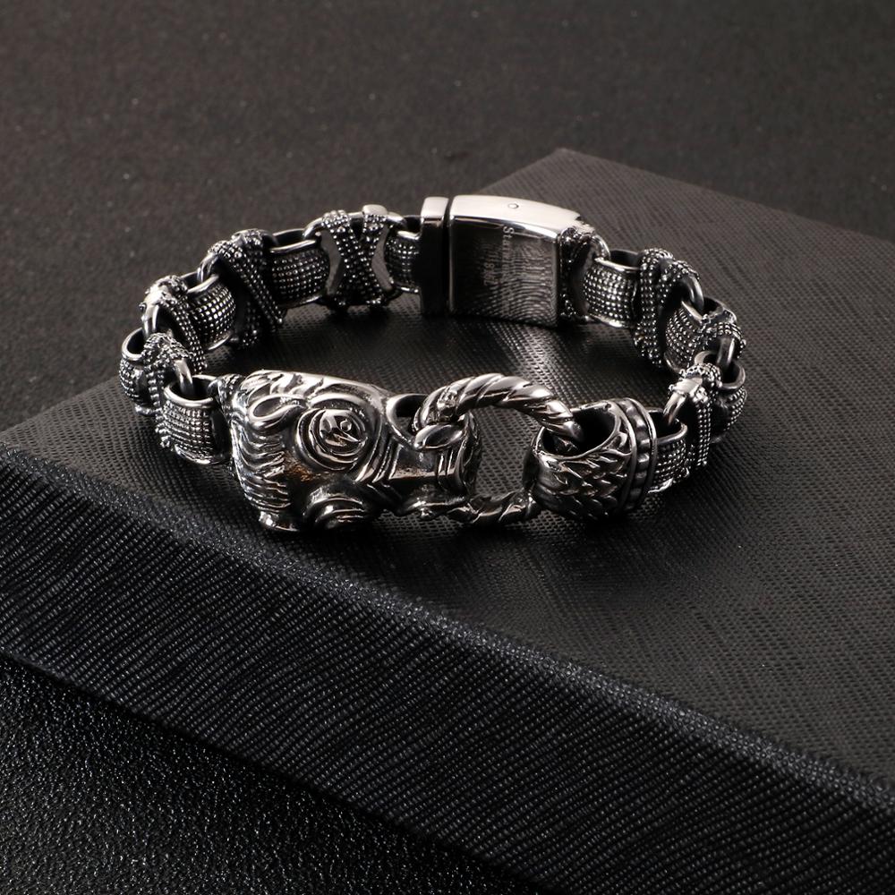 Vintage Box Chain Bracelet Men Black Stainless Steel Viking Charms Men's Bracelets Fashion Jewelry