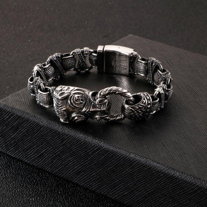 Vintage Box Chain Bracelet Men Black Stainless Steel Viking Charms Men's Bracelets Fashion Jewelry