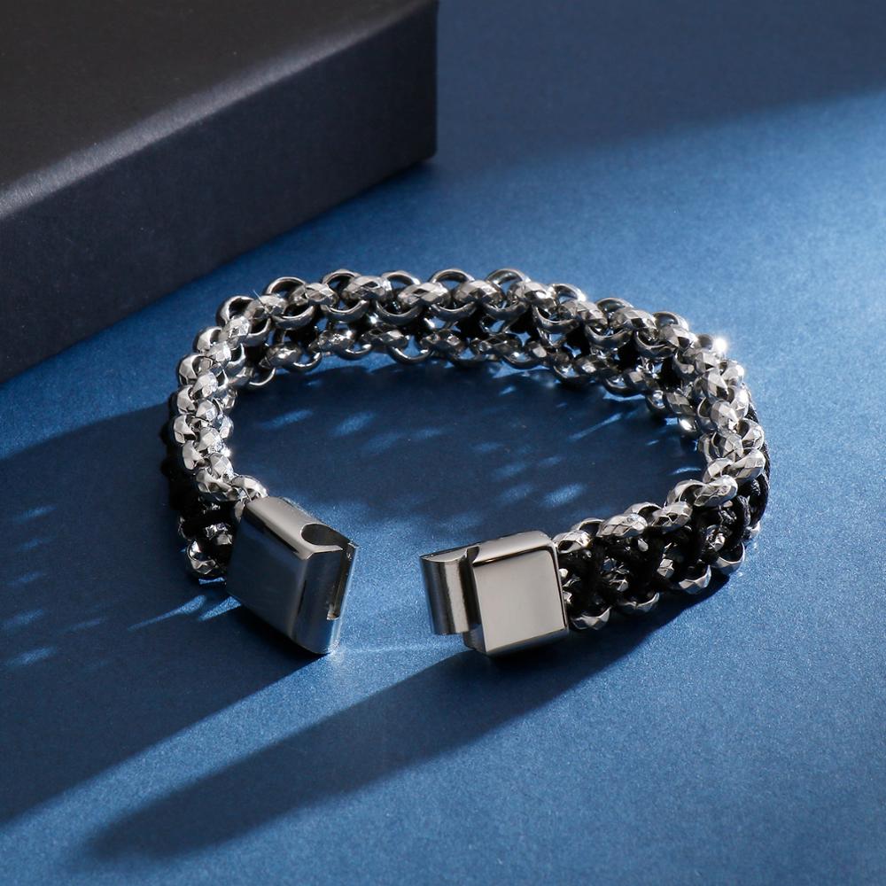 Round Braided Bracelet Stainless Steel Rope Vintage Men's Bracelets Jewelry