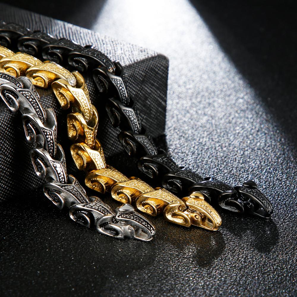 Punk Dragon Snake Link Chain Mens Bracelet 316L Stainless Steel Black Gold Silver Color Viking Fashion Bracelets Jewelry