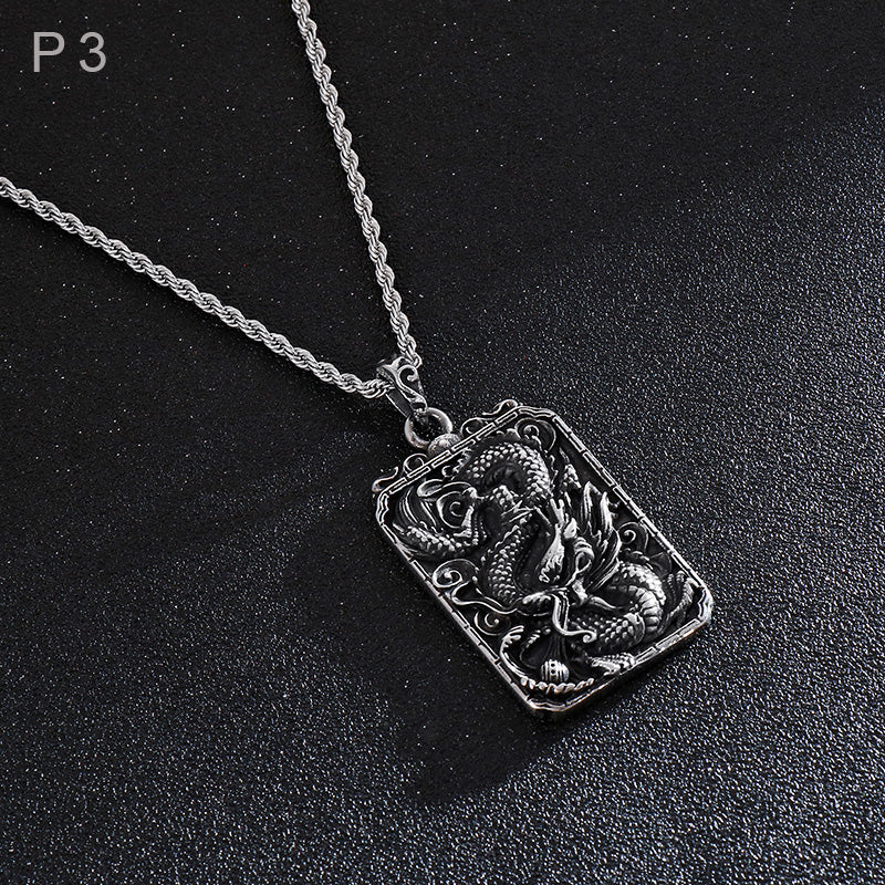 Eastern Dragons of the Winds Dog Tag Pendant Necklace