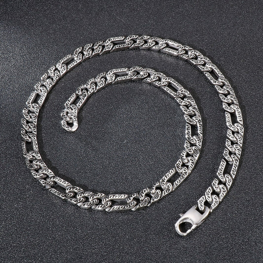 Long Rough-Hammered Figaro Link Chain Necklace