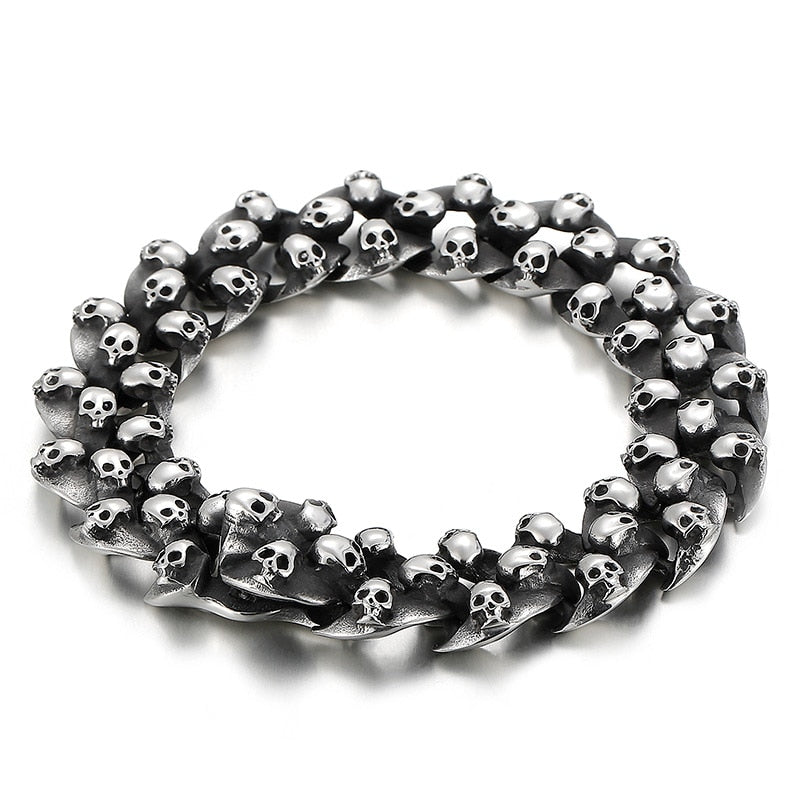 Men Vine Skull Overlapping Pattern Darkness Jewelry Carving Shiny Design Fashion Traditional Retro Punk Bracelet