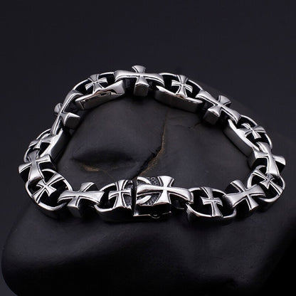 Maletese Cross Steel Cross Chain Bracelet