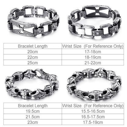 Viking Bracelet Punk Men Cross Bead Vintage Black Stainless Steel Link Charm Male Bracelets Bangle Fashion Jewelry