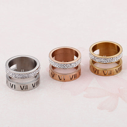 Numerals Steel and Diamond Layering Ring