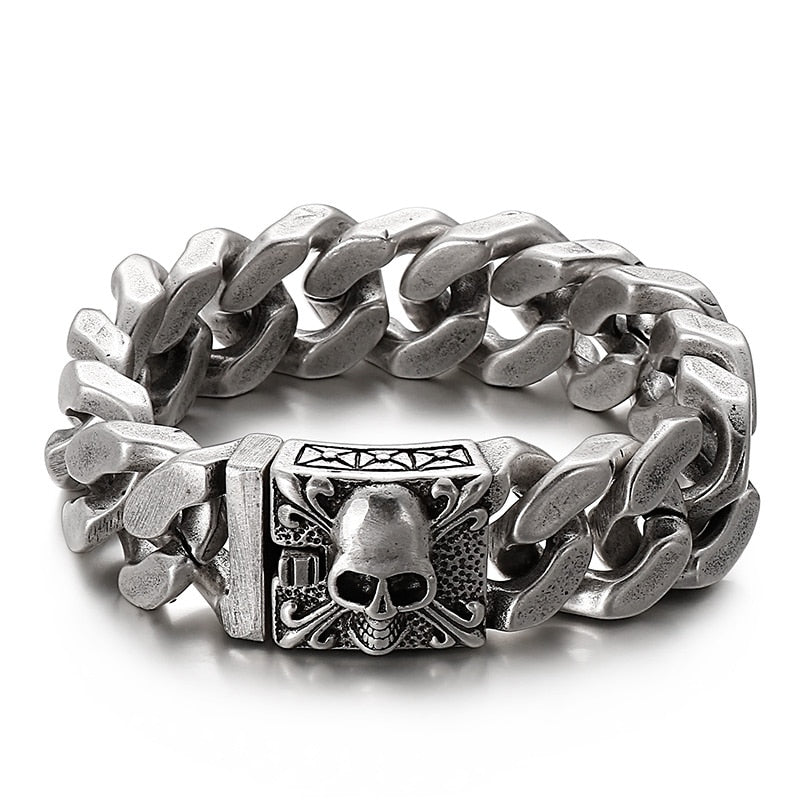 Men Black Gothic Style Skull Pattern Darkness Jewelry Carving Shiny Design Fashion Traditional Punk Bracelet