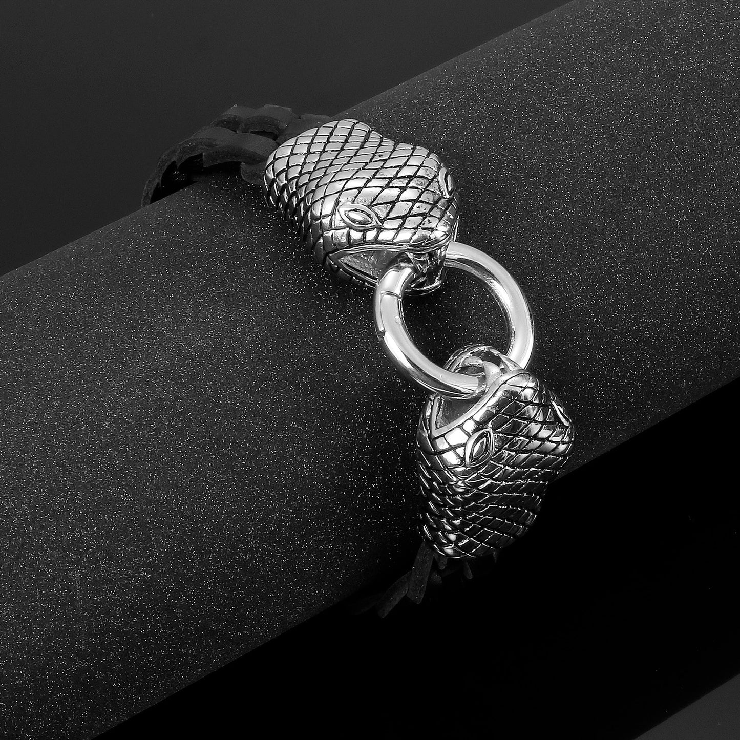 Viking Snake Leather Braided Rope Chain Men Bracelet High Quality Stainless Steel Charm Punk Male Fashion Jewelry