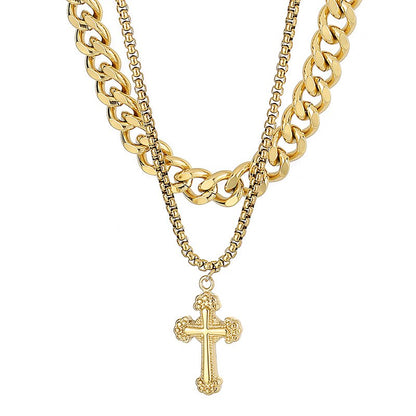 Double Layer Cross Pendant Chain Necklace