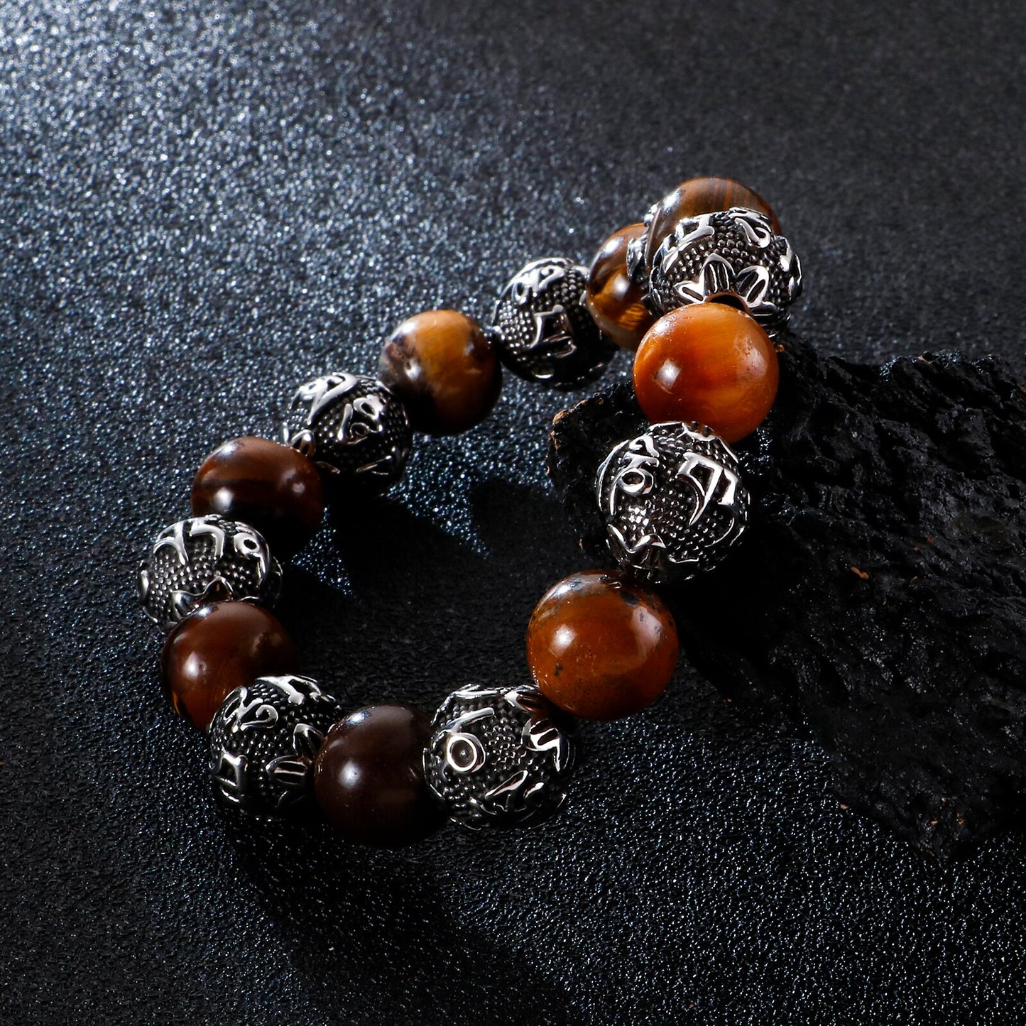 Upgrade Retro Tiger Eye Mens Bead Bracelet Bangle Multi Colour Stainless Steel Beads Men Fashion Jewelry