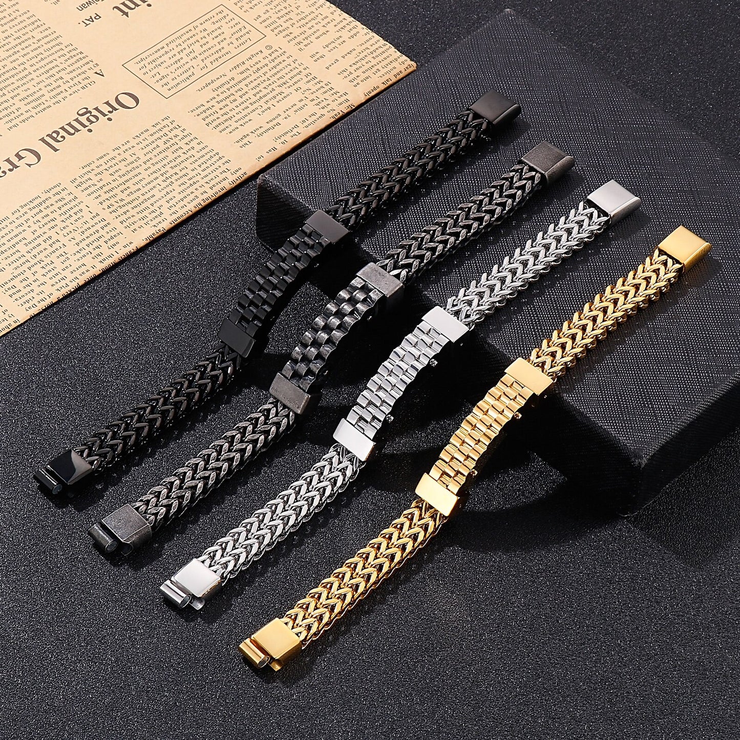 Punk Watch Band Men Bracelet High Quality Stainless Steel Charm Mesh Chain Heavy Wristband Bangles Jewelry