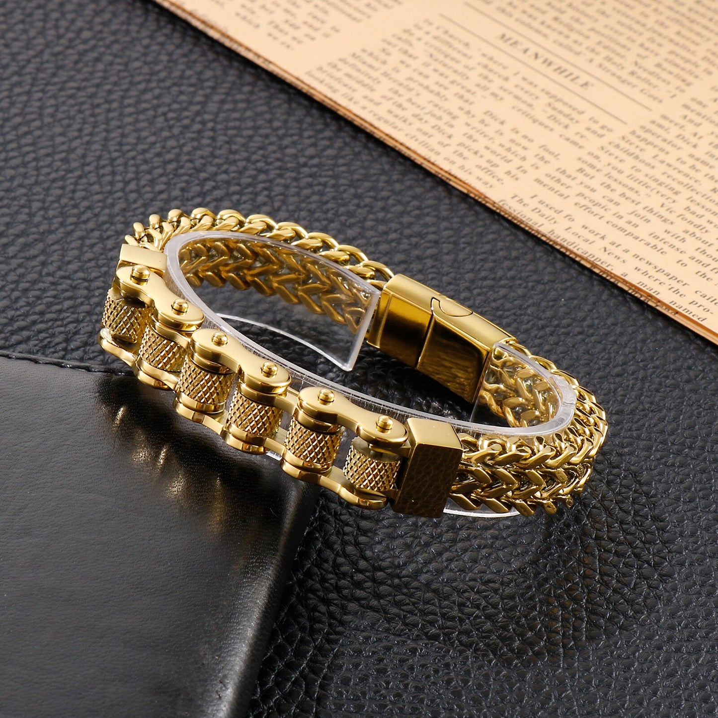 Punk Biker Bicycle Charm Men's Bracelet Stainless Steel Woven Mesh Link Chain Trendy Jewelry