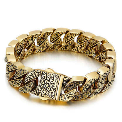 Vintage Style Bracelet Men's Unique Carving Cuban Link Chain Stainless Steel Men Bracelets Bangle Fashion Jewelry