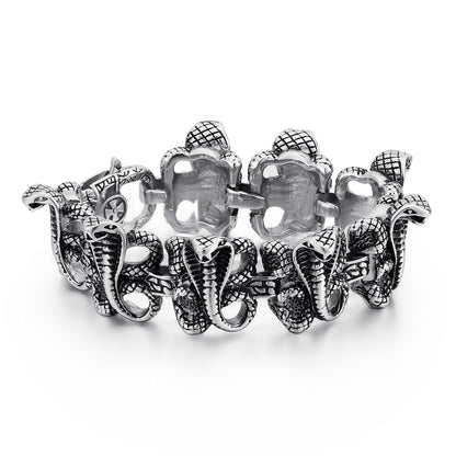 Snake Charms Cool Men's Bracelet Blacken Stainless Steel Wide Gothic Style Animal Special Male Bracelets Fashion Jewelry