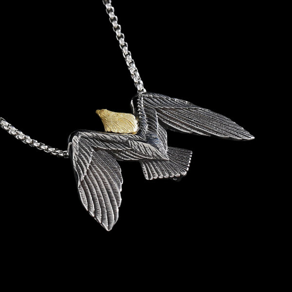 Gold and Steel Soaring Eagle Pendant Necklace