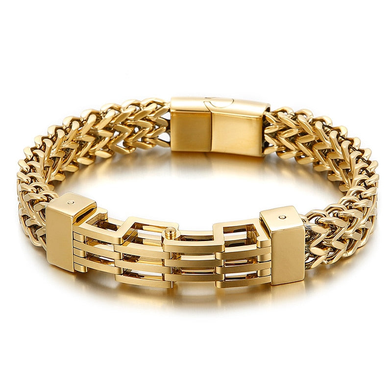 Staggered Slat Geometric Modern Chain Mesh Bracelet