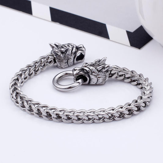 Duelling Dragons Ring Clasp Chain Bracelet