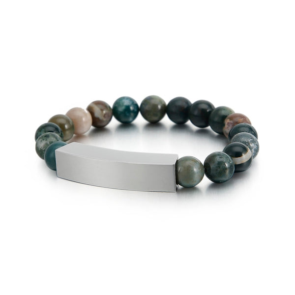 Jade Stone Bead Men's Bracelet with Bar Clasp