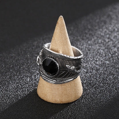 Black Crystal Stone Charm Ring