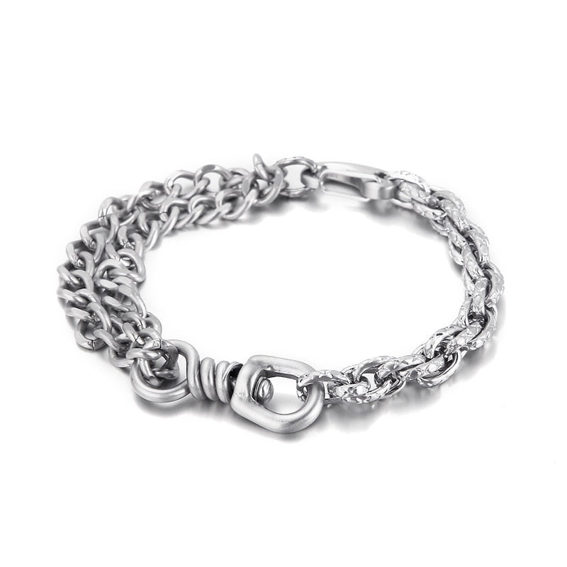 Retro Link Chain Punk Men Bracelet Matte Black Stainless Steel Double Chains Rock Trendy Party Jewelry