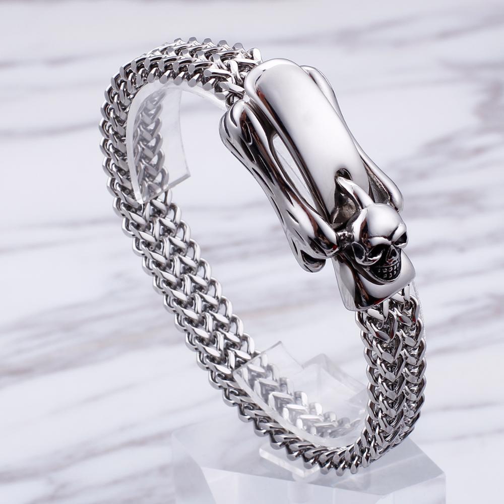 Skeleton Buckle Knot Mesh Chain Bracelet Men Stainless Steel Skull Mens Bracelets Jewelry