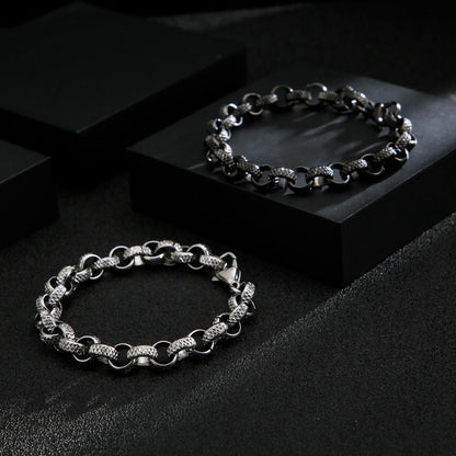 Men Cool Round Bracelet Black Stainless Steel Link Chain Friendship Bracelets Fashion Jewelry