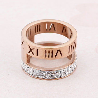 Numerals Steel and Diamond Layering Ring