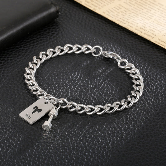 Aries Constellation and Weight Charm Curb Link Chain Bracelet