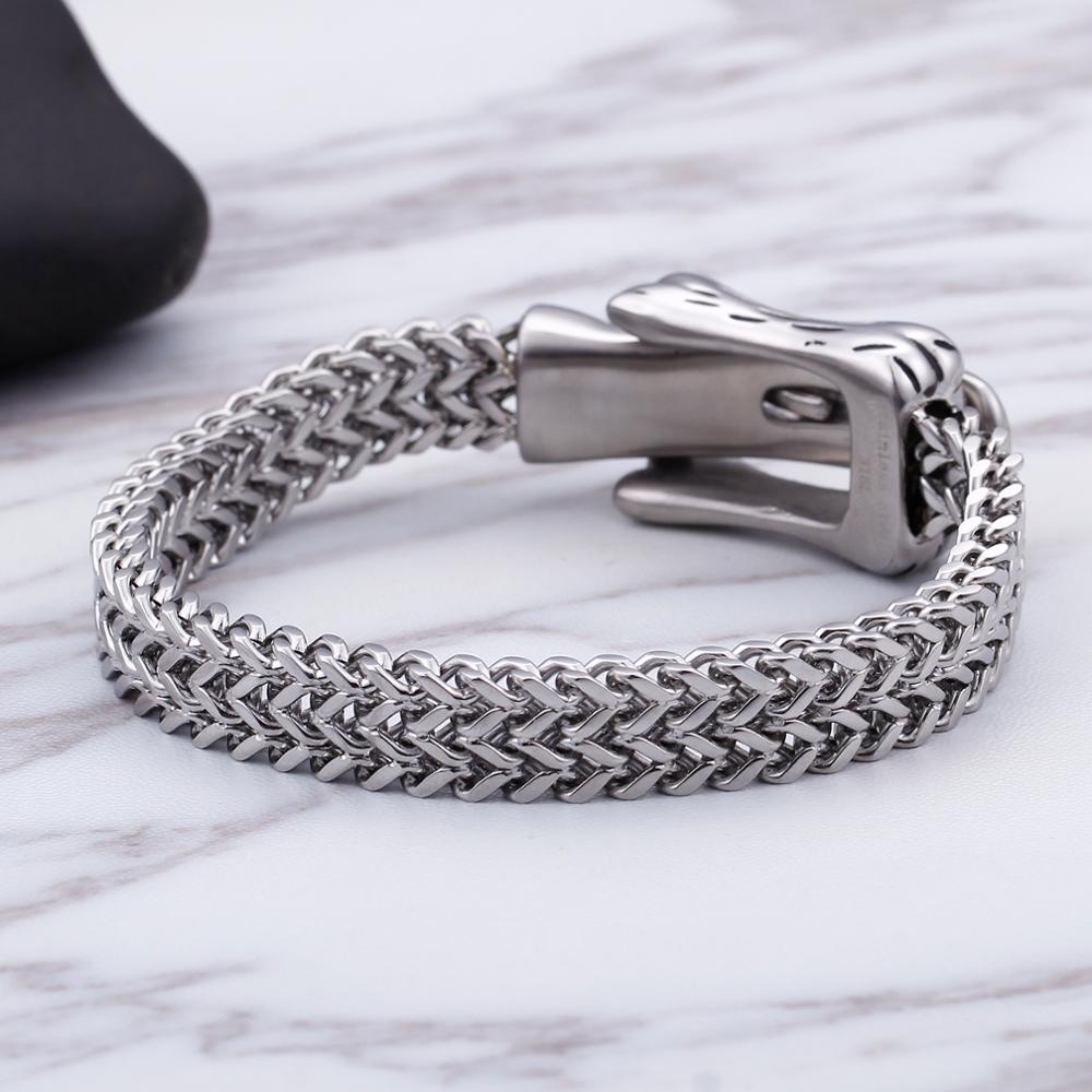 Skeleton Buckle Knot Mesh Chain Bracelet Men Stainless Steel Skull Mens Bracelets Jewelry