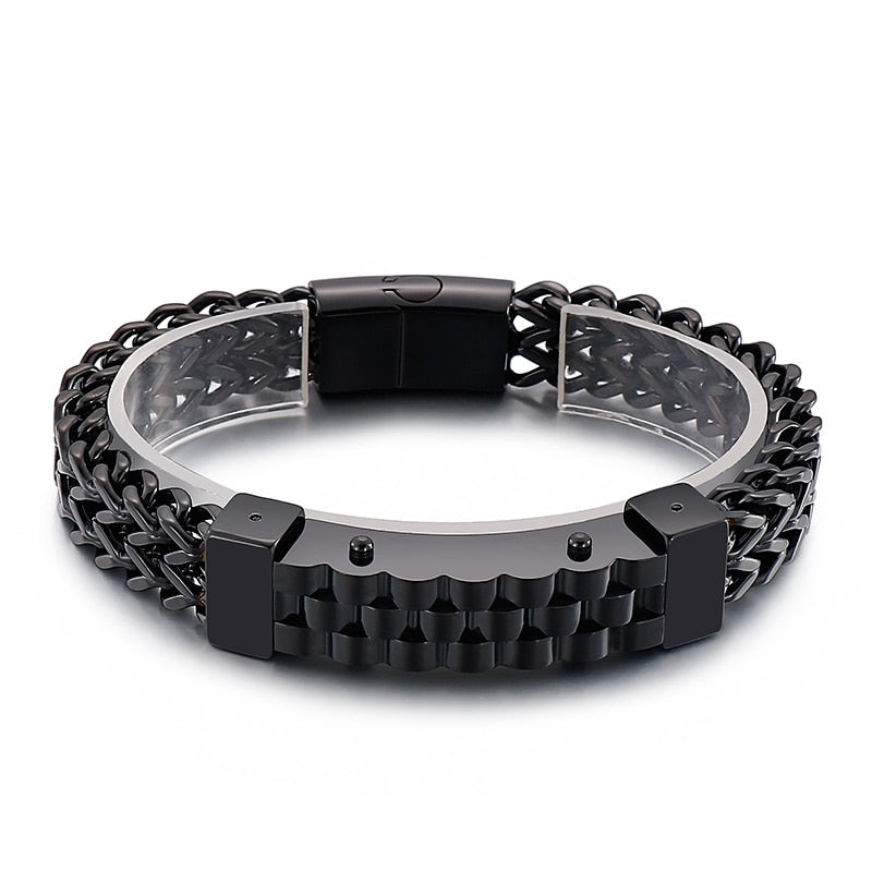 Punk Watch Band Men Bracelet High Quality Stainless Steel Charm Mesh Chain Heavy Wristband Bangles Jewelry