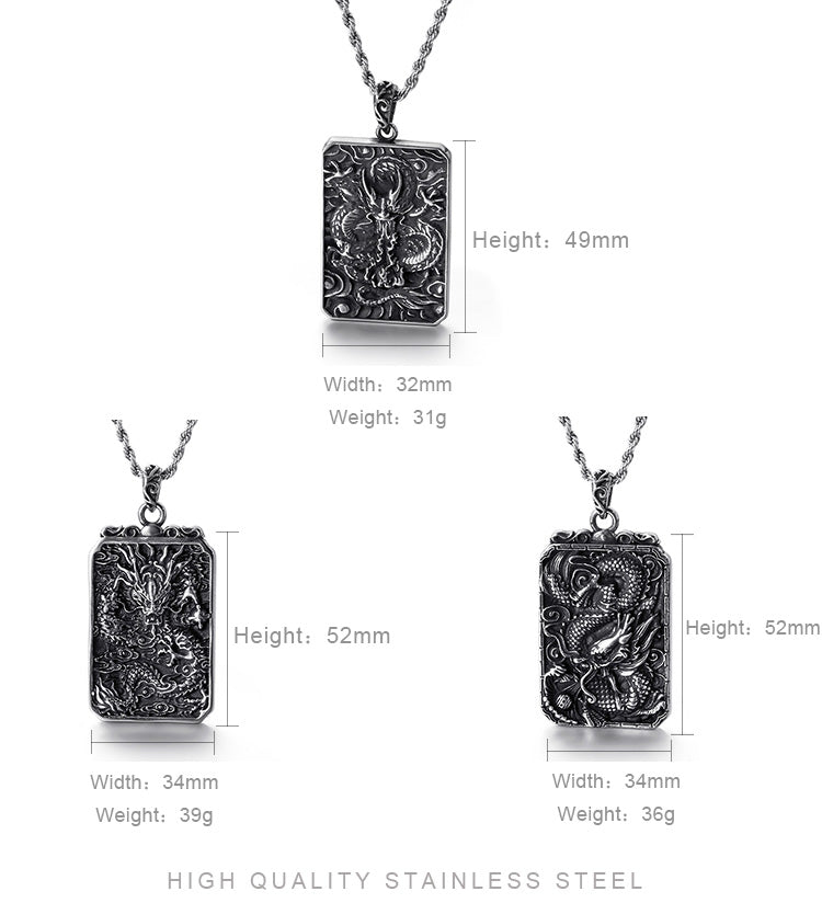 Eastern Dragons of the Winds Dog Tag Pendant Necklace