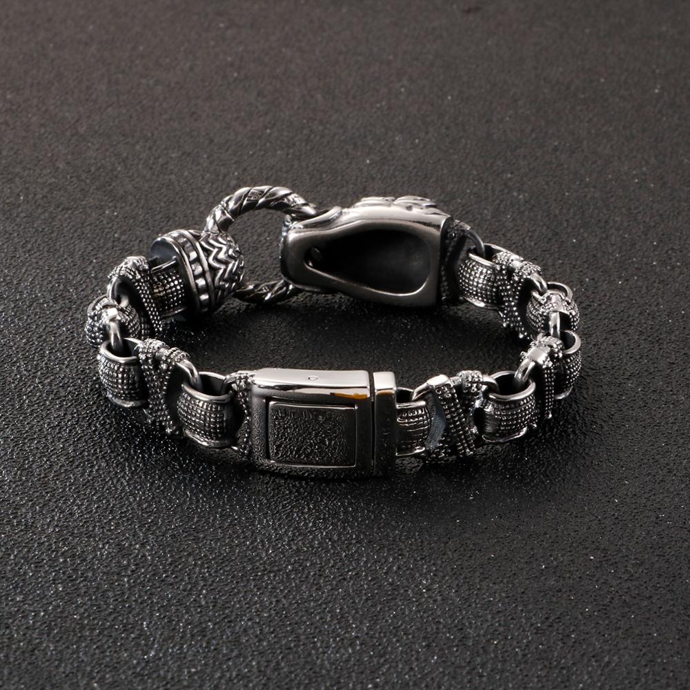 Vintage Box Chain Bracelet Men Black Stainless Steel Viking Charms Men's Bracelets Fashion Jewelry