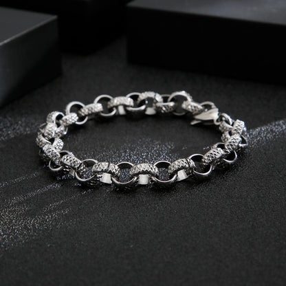 Men Cool Round Bracelet Black Stainless Steel Link Chain Friendship Bracelets Fashion Jewelry