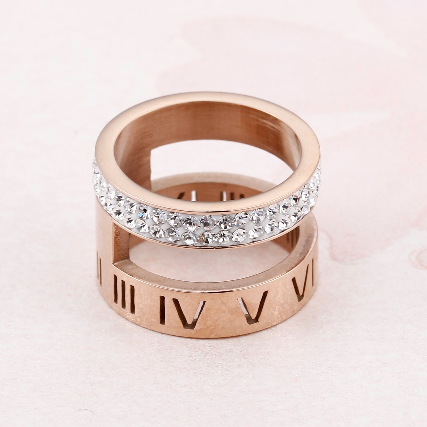 Numerals Steel and Diamond Layering Ring