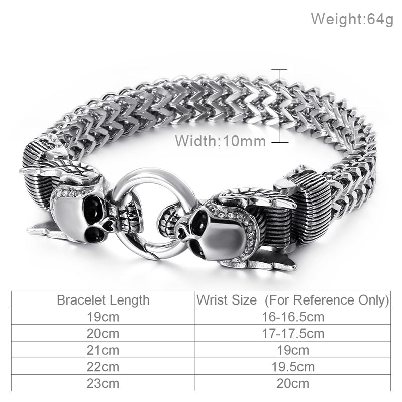 Skull Charm Bracelet Men with Mesh Chai