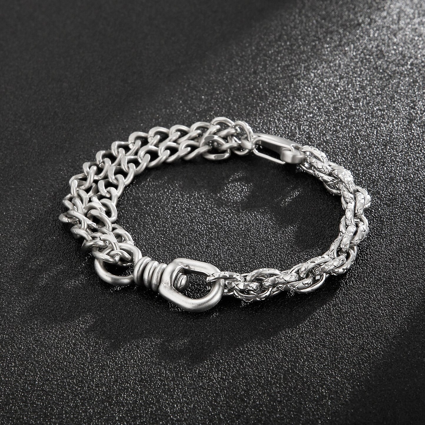 Retro Link Chain Punk Men Bracelet Matte Black Stainless Steel Double Chains Rock Trendy Party Jewelry