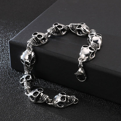 Skull Head Stainless Steel Bracelet Vintage Punk Skeleton Gothic Style Biker Charm Men Bracelets Bangles Jewelry