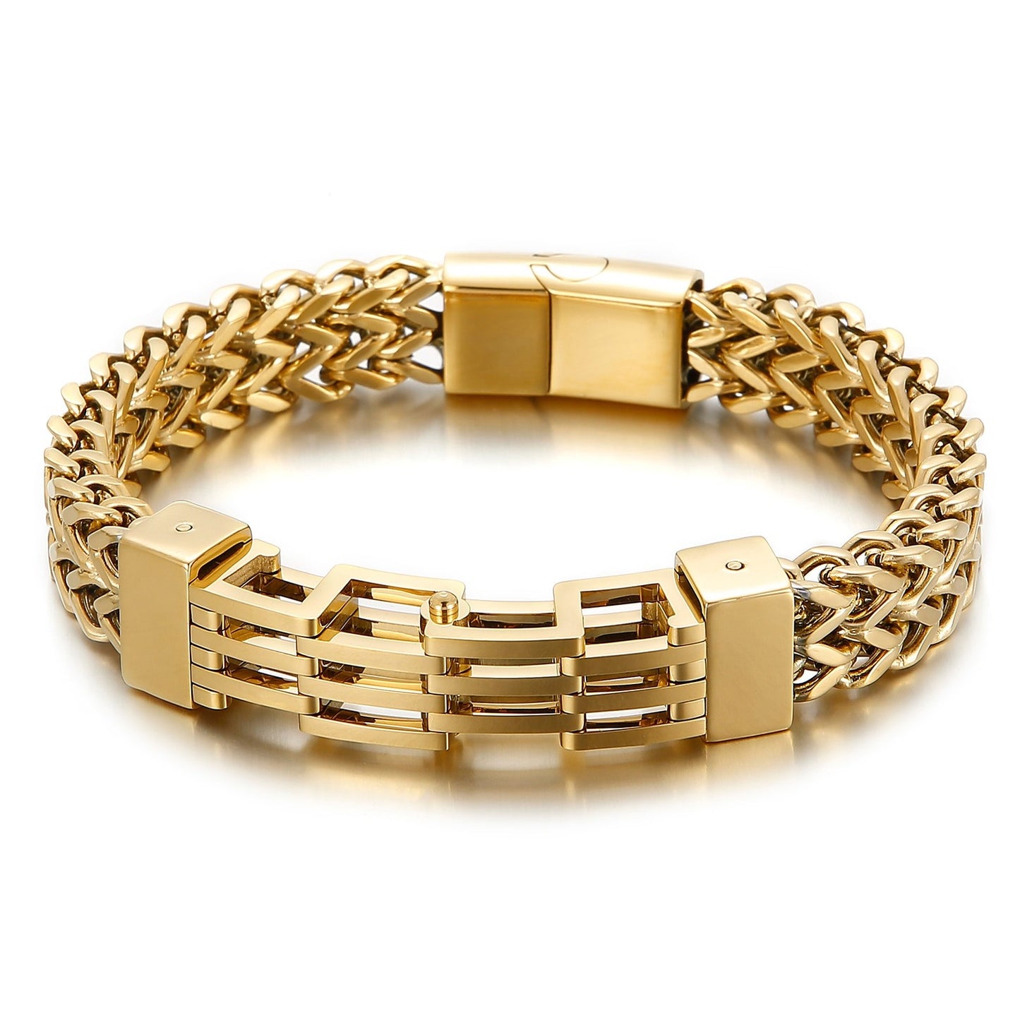 Staggered Slat Geometric Modern Chain Mesh Bracelet