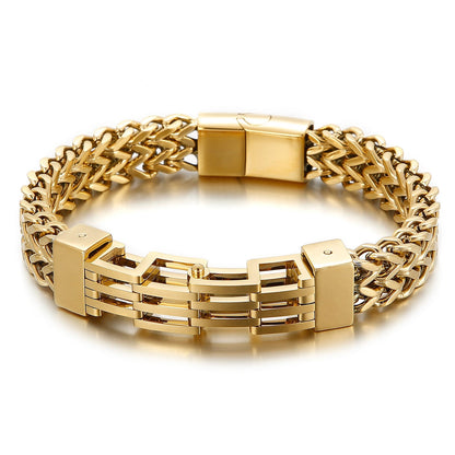 Staggered Slat Geometric Modern Chain Mesh Bracelet