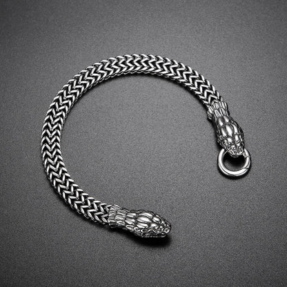 Vintage Animal Snake Head Charm Men Bracelets Matte Mess Link Chain Punk Rock Stainless Steel Jewelry