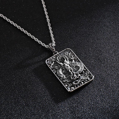 Eastern Dragons of the Winds Dog Tag Pendant Necklace