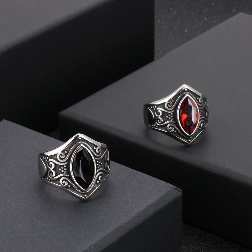 Zircon Stainless Steel Ring in Red, Black and White