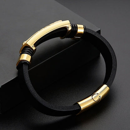 The Big G Illuminati Gold and Leather Cuff Bracelet