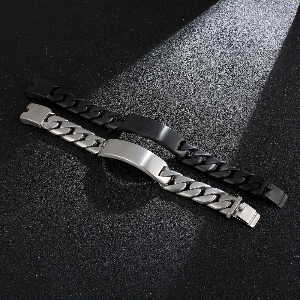 Men's Wide Cuban Link Chain Bracelet Stainless Steel Heavy Curb Charm Male Bracelets Hiphop Design Style Support laser