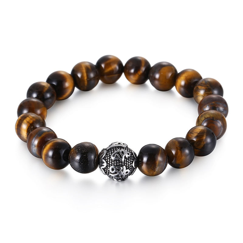 Vingtage Beads Bracelet Men Tiger Eye Charm 10mm 12mm Black Natural Lava Stone Bead Bracelet Mens 2020 Fashion Jewelry